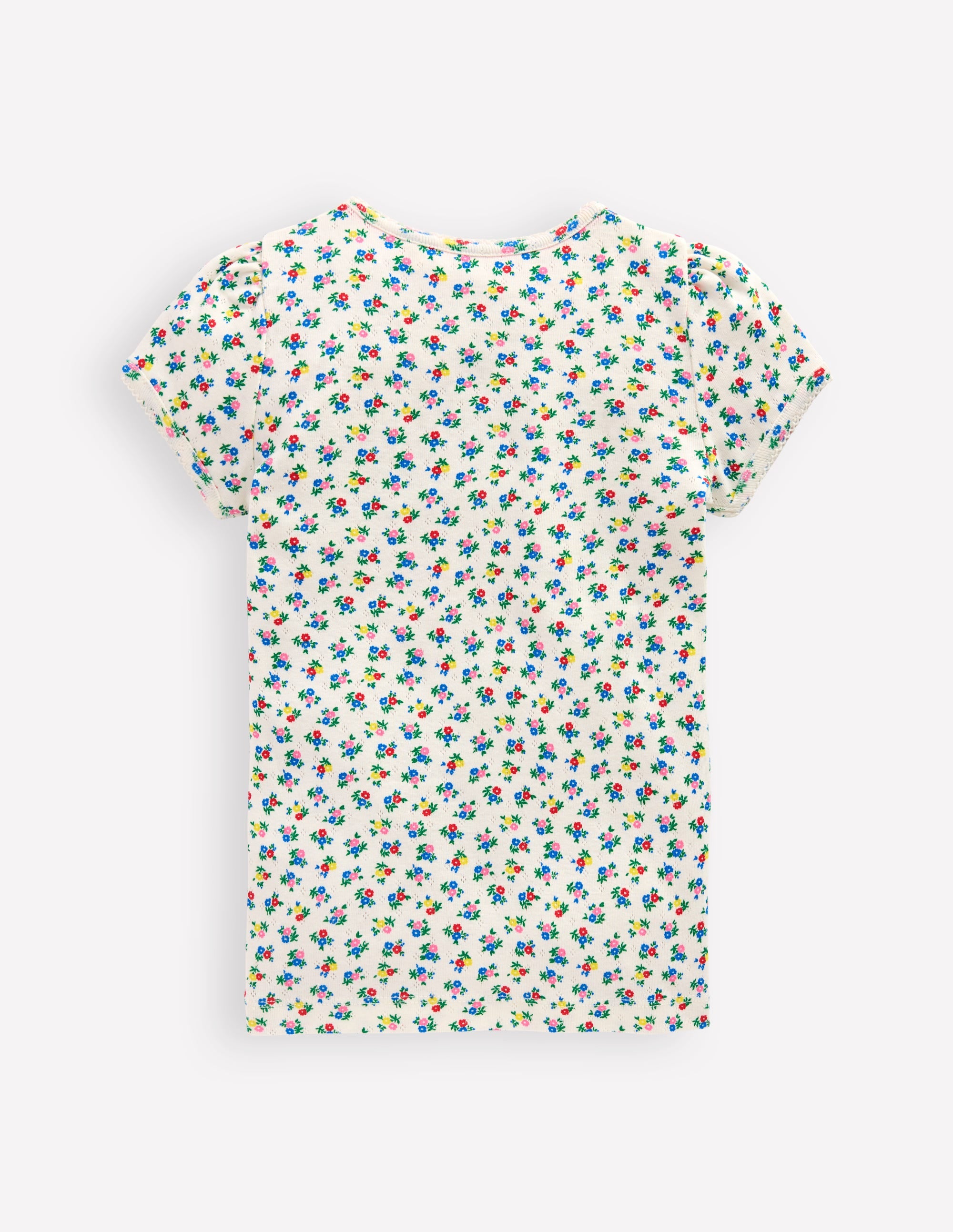 Top en pointelle à manches courtes-Motif petites fleurs ivoire doux - Image 2