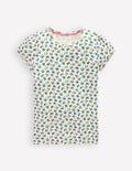 Top en pointelle à manches courtes-Motif petites fleurs ivoire doux