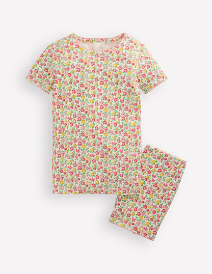 Kuscheliger, kurzer Schlafanzug-Bunt Sommer Blumenbeet