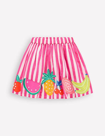 Rock mit Applikation-Obst Rosa Streifen