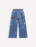 Pantalon volanté d'antan-Fleurs et point de croix chambray