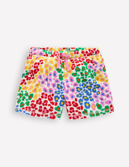 Gemusterte Frottee-Shorts-Bunt, Regenbogenfarbenes Leopardenmuster