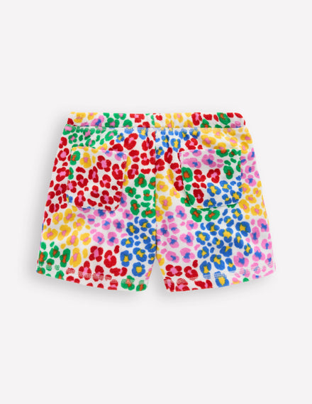Gemusterte Frottee-Shorts-Bunt, Regenbogenfarbenes Leopardenmuster