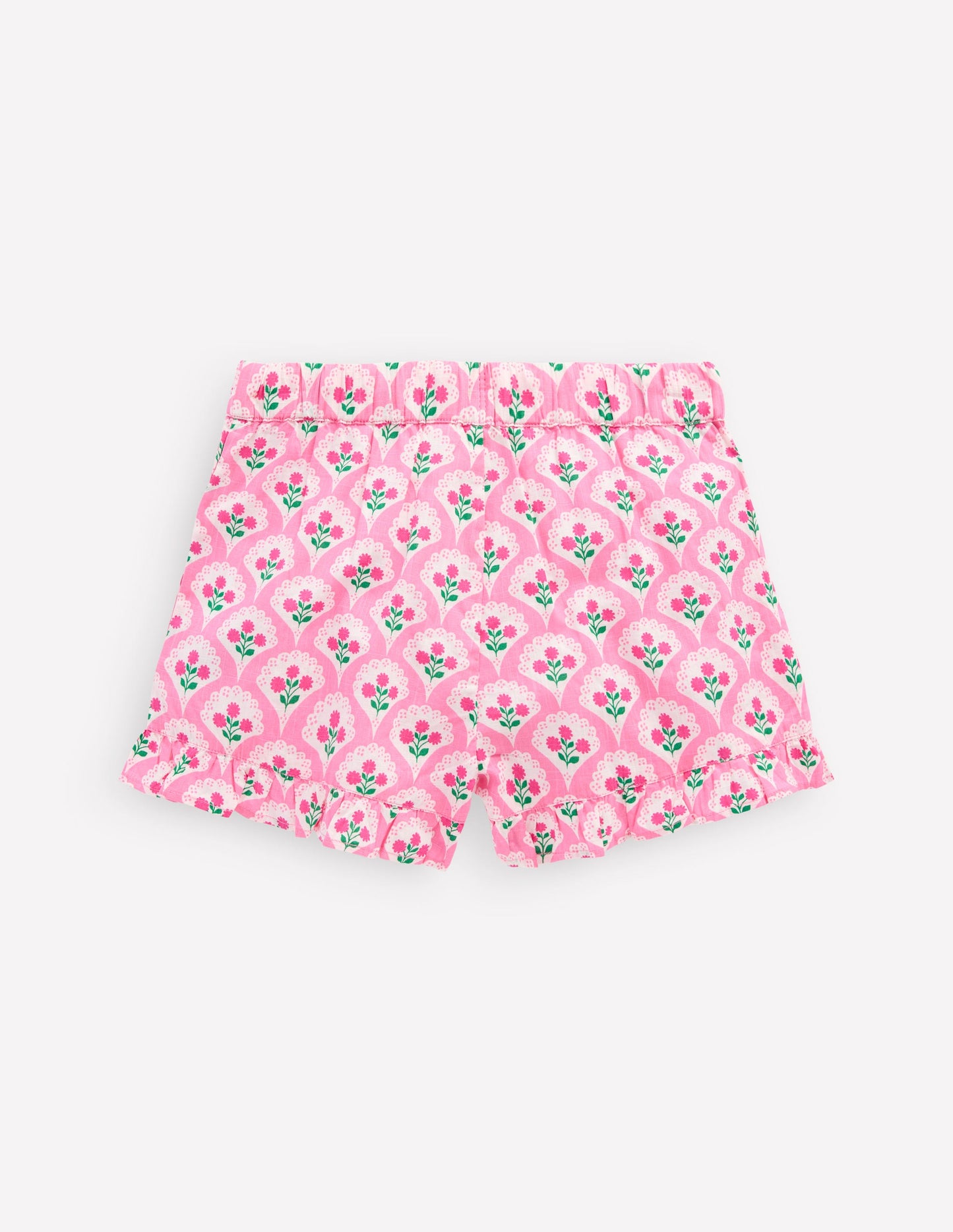 Juniper Gewebte Shorts mit Rüschen-Rosa Rose Holzblock Blumenmuster