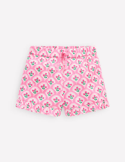 Juniper Gewebte Shorts mit Rüschen-Rosa Rose Holzblock Blumenmuster-1