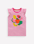 Short Sleeve Frill Logo Top-Raspberry/Soft Ivory Fruits