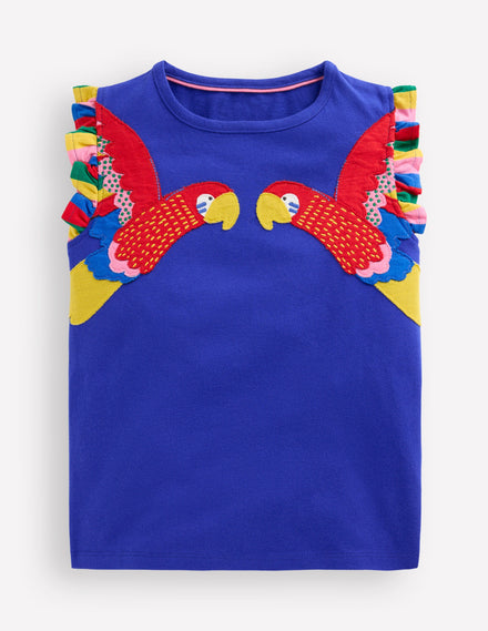 T-Shirt mit Flatterärmeln-Leuchtendes Blau Papagei