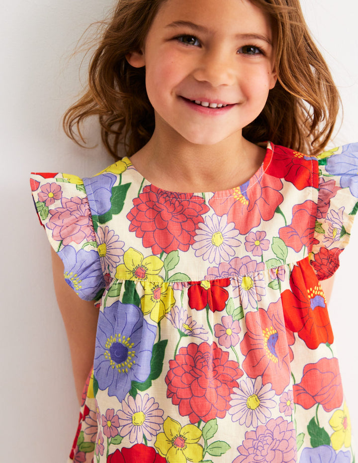 Top tissé à manches volantées-Motif Summer Garden multi