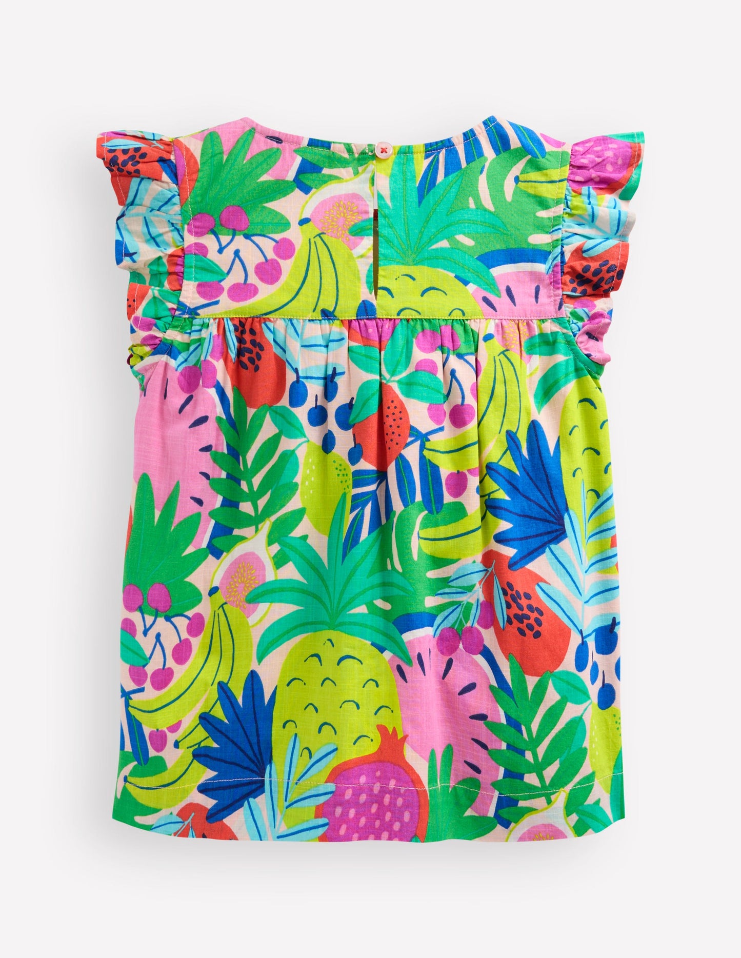 Frill Sleeve Woven Top-Multi Tropical Fruit