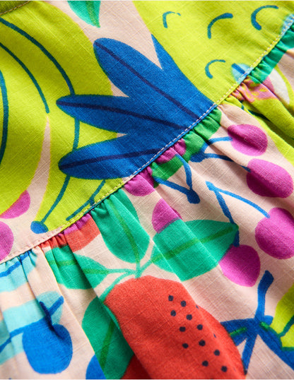 Frill Sleeve Woven Top-Multi Tropical Fruit