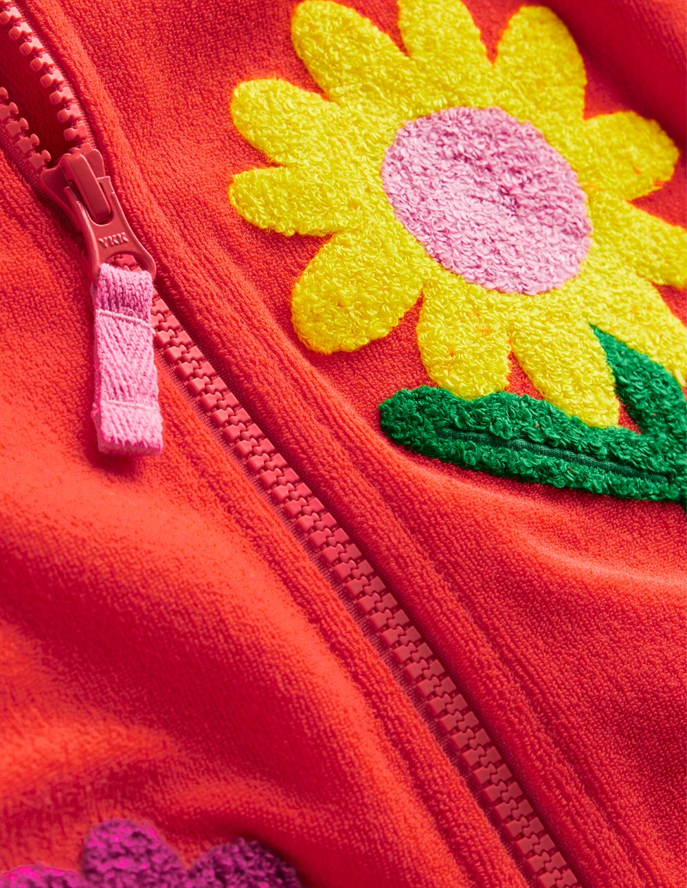 Frottee-Kapuzenjacke-Korallenorange Blumen