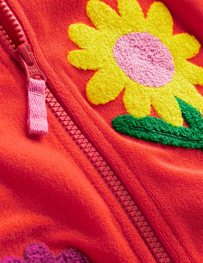 Frottee-Kapuzenjacke-Korallenorange Blumen