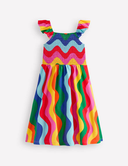 Willa Gerafftes Jerseykleid-Bunt Wellen Streifen