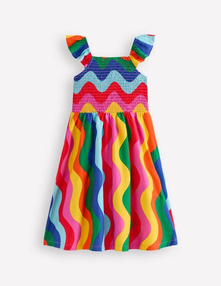 Willa Gerafftes Jerseykleid-Bunt Wellen Streifen