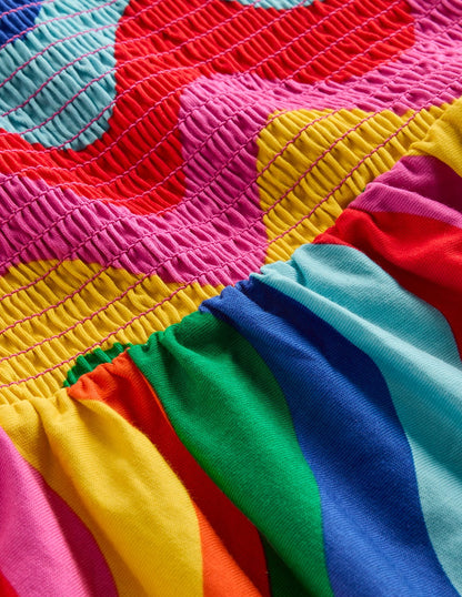 Willa Gerafftes Jerseykleid-Bunt Wellen Streifen