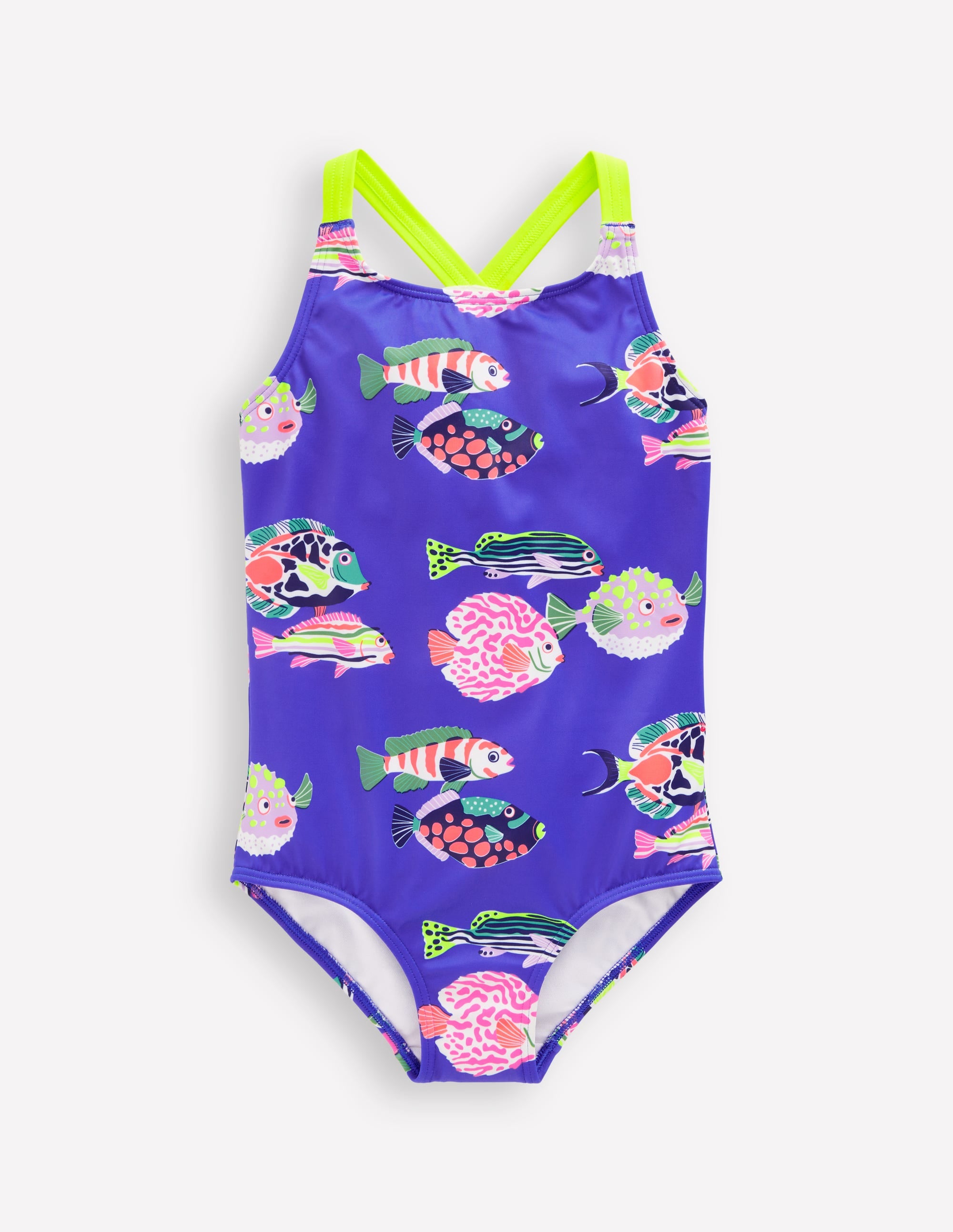Maillot de bain imprimé croisé dans le dos-Poissons bleu héron - Image 1