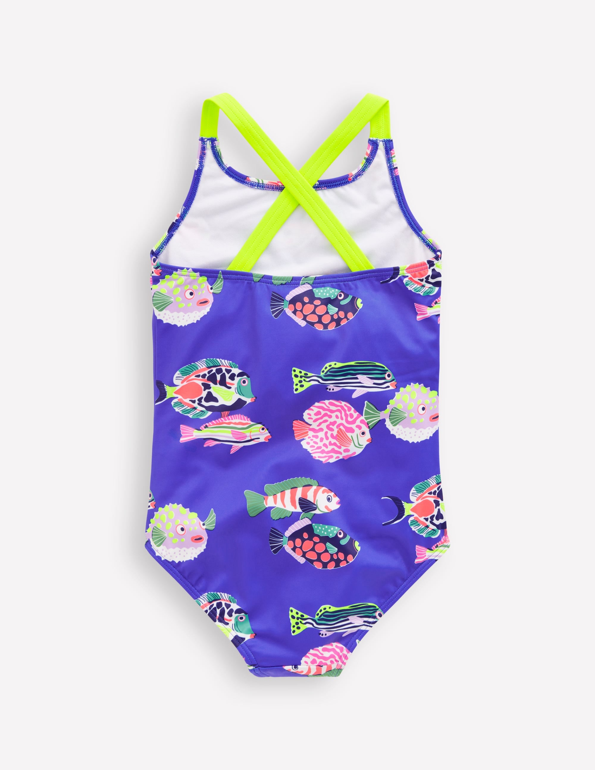 Maillot de bain imprimé croisé dans le dos-Poissons bleu héron - Image 2