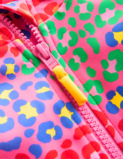 LBadeanzug mit langen Ärmeln-Rosa Regenbogen Leopard