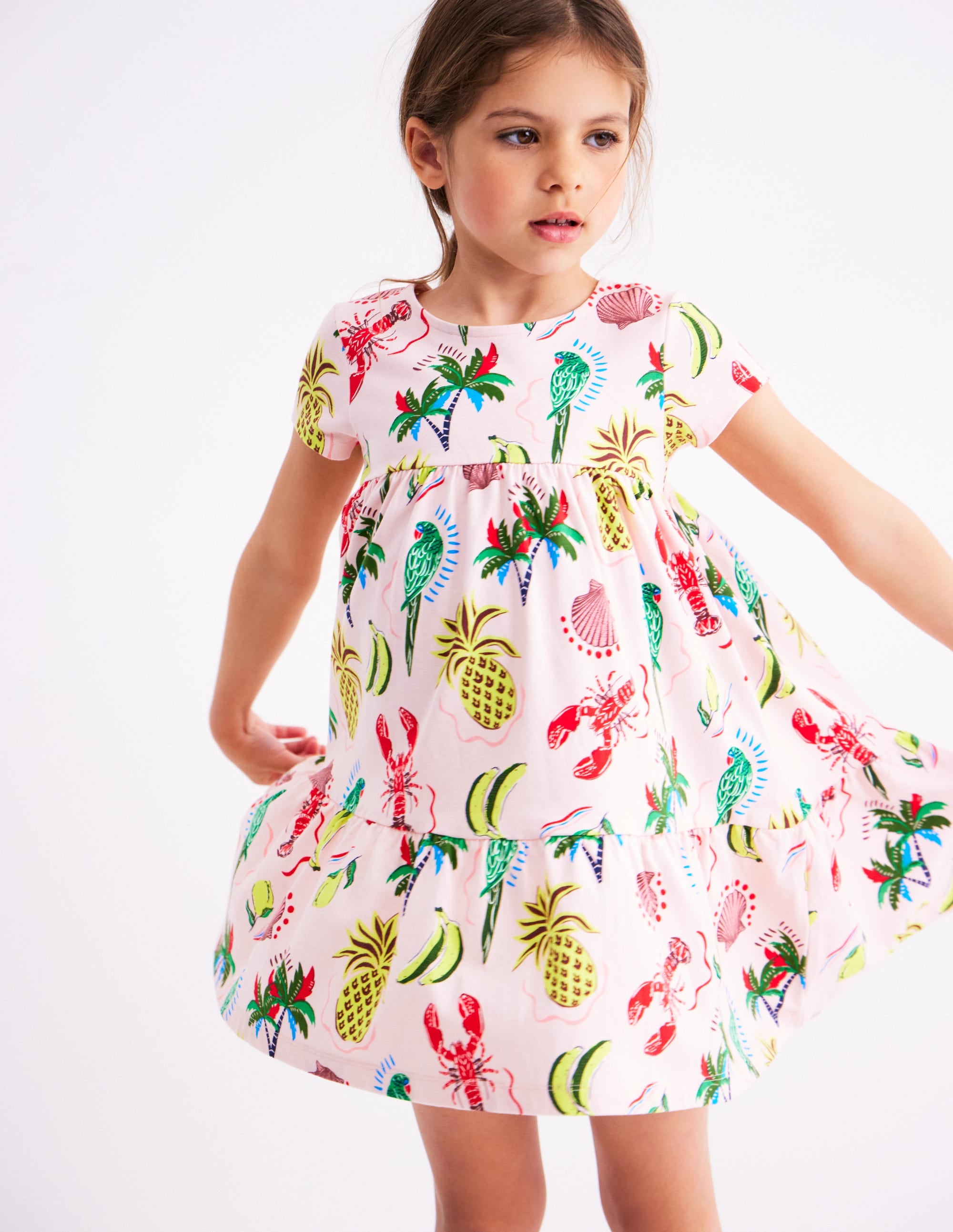 Ariel Jerseykleid zum Herumwirbeln-Kreiderosa Tropischer Druck - Image 1
