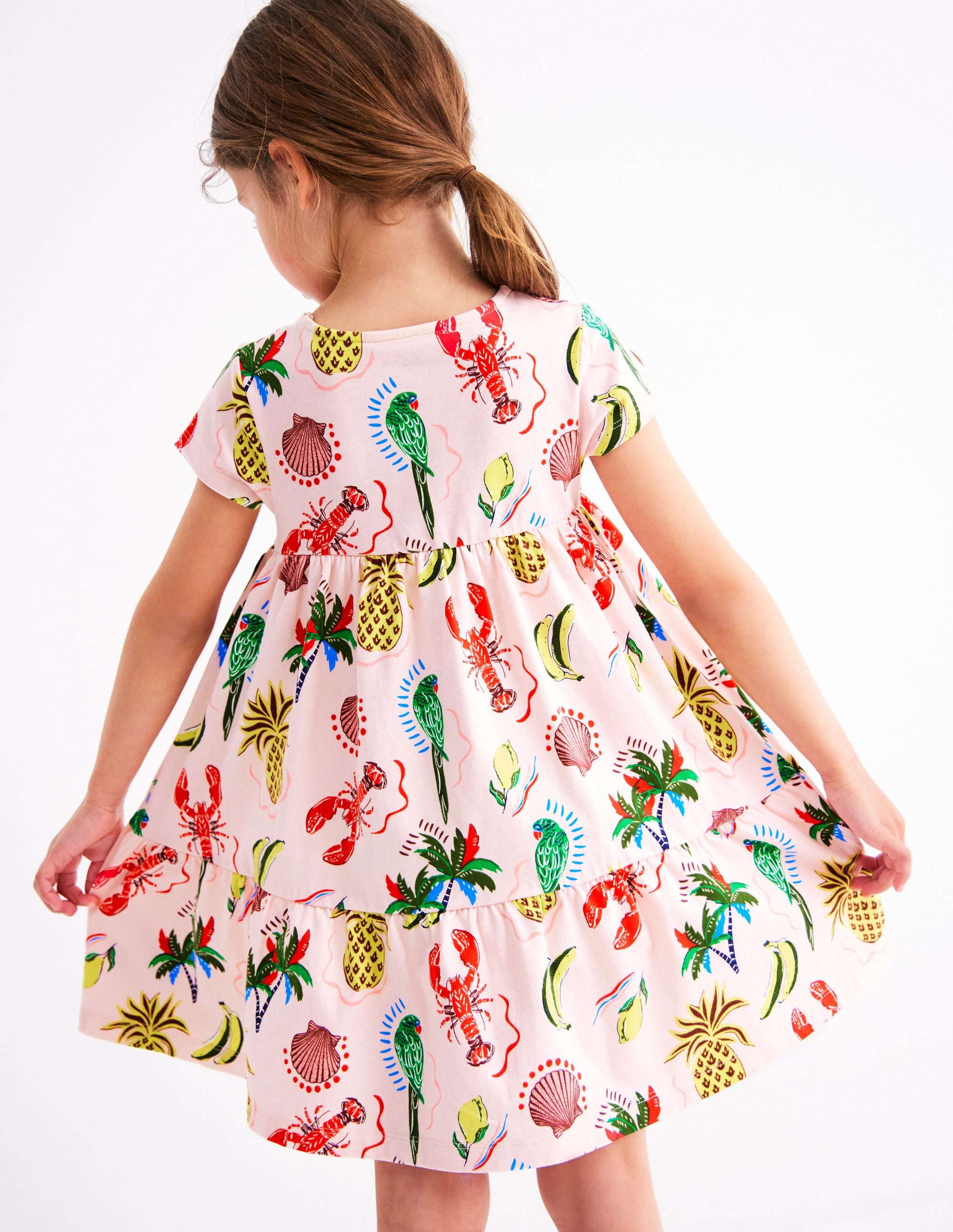Ariel Jerseykleid zum Herumwirbeln-Kreiderosa Tropischer Druck - Image 2