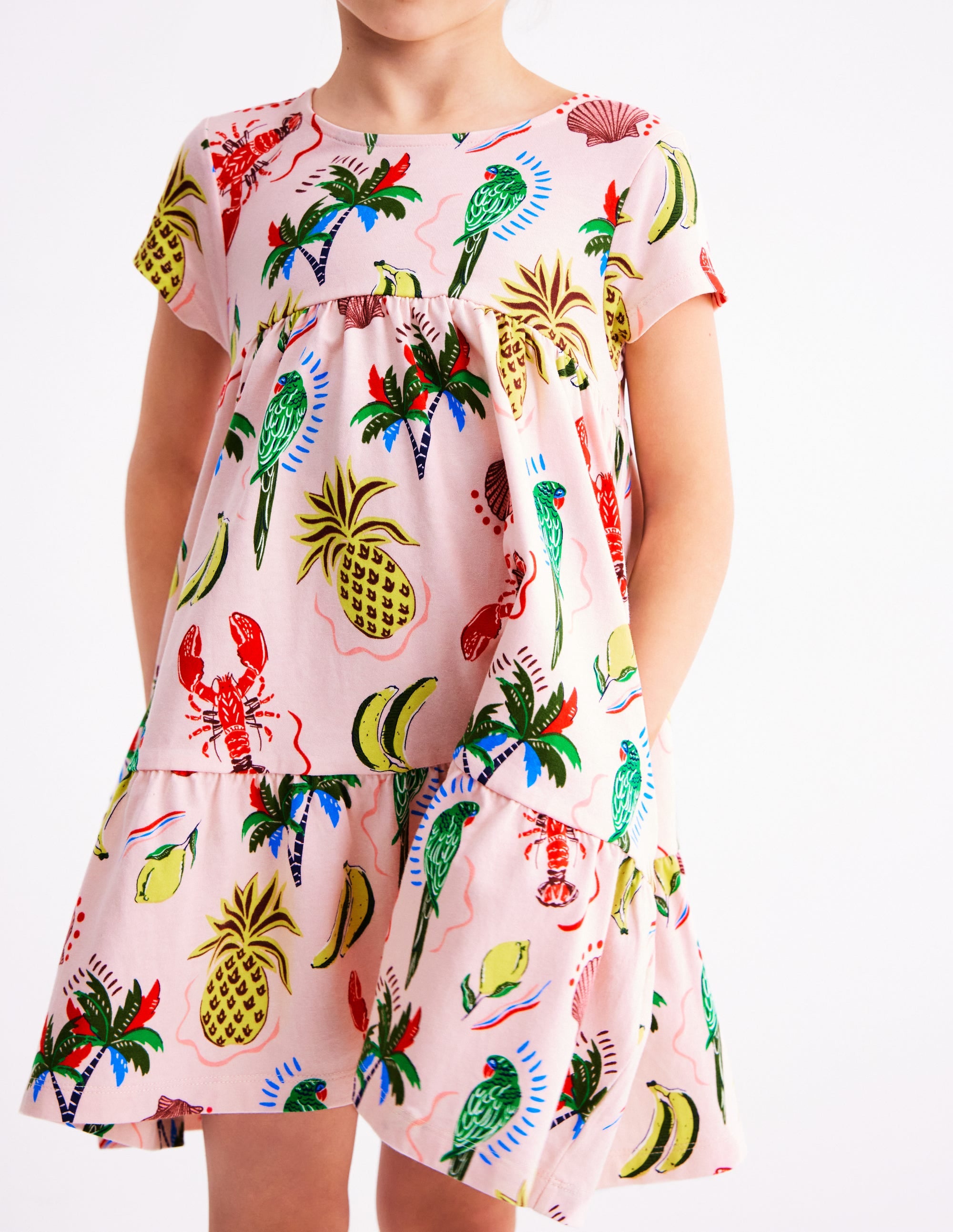 Ariel Jerseykleid zum Herumwirbeln-Kreiderosa Tropischer Druck - Image 3