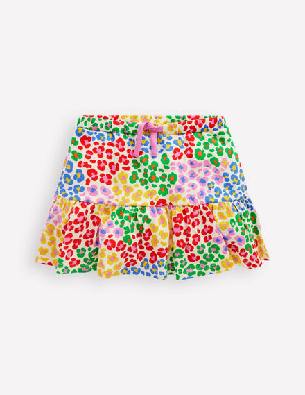 Gestufter Jersey-Skort-Bunt, Regenbogenfarbenes Leopardenmuster
