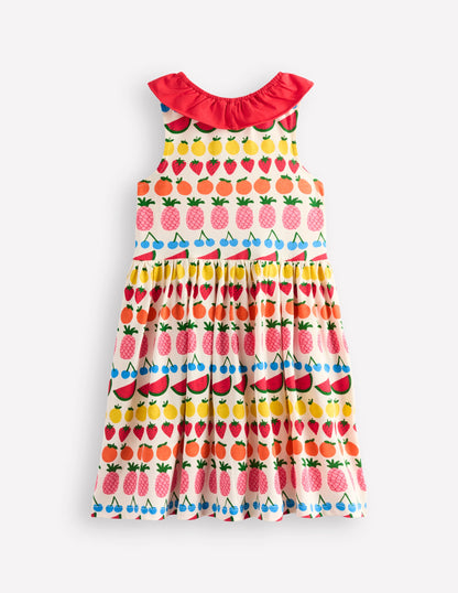Jerseykleid mit gerüschtem Ausschnitt-Naturweiß Frucht Streifen-7