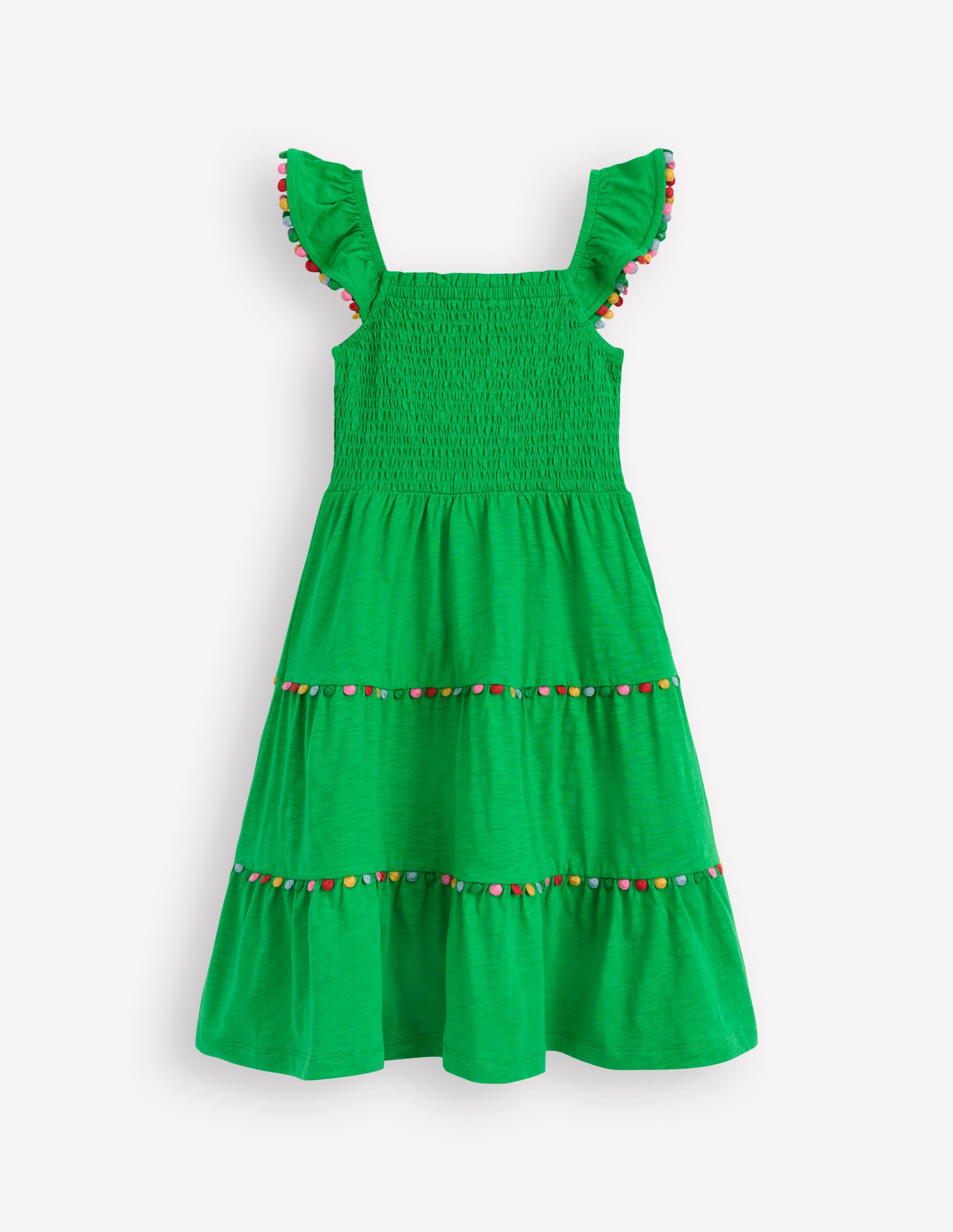 Robe tournoyante Addison à pompons-Vert printemps - Image 1