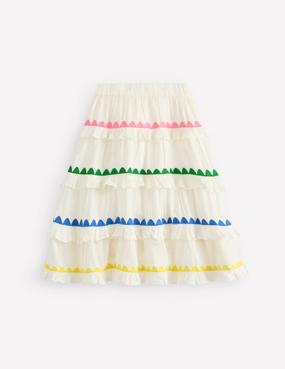 Midirock mit Rüschen-Sanftes Naturweiß Regenbogen-3