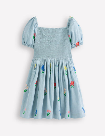 Gwendolyn Kleid aus Baumwoll-Leinen-Bunt Kreuzstich Blume