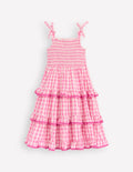 Odette Gewebtes Sommerkleid mit Stufendesign-Rosa Vichykaro Gänseblümchen