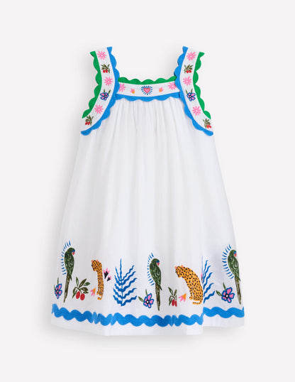 Maribel schwingendes Sommerkleid-Weiches Naturweiß Bunt Dschungel