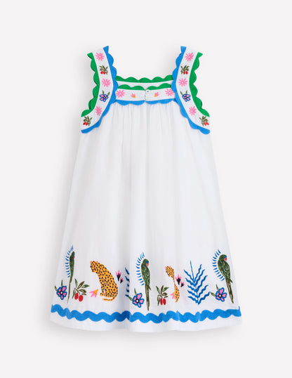 Maribel schwingendes Sommerkleid-Weiches Naturweiß Bunt Dschungel