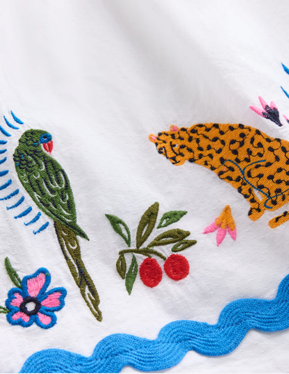 Maribel schwingendes Sommerkleid-Weiches Naturweiß Bunt Dschungel