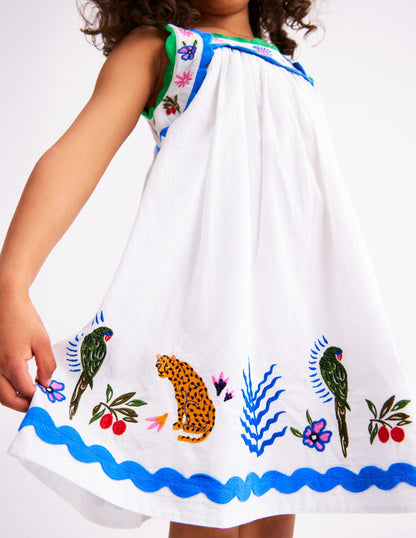Maribel schwingendes Sommerkleid-Weiches Naturweiß Bunt Dschungel