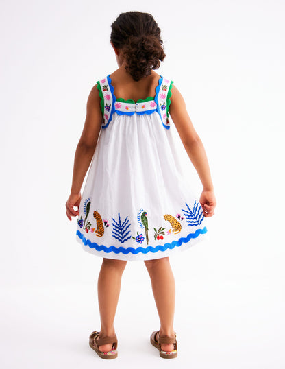 Maribel schwingendes Sommerkleid-Weiches Naturweiß Bunt Dschungel