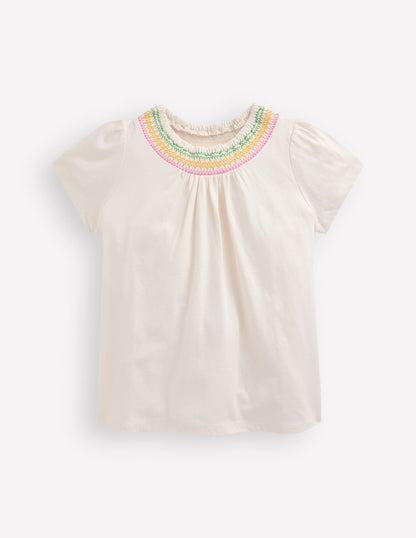 Jersey Smocked Top-Soft Ivory