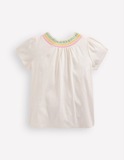 Jersey Smocked Top-Soft Ivory
