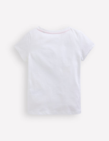 Bay Bouclé-T-Shirt-Weiß Vögel
