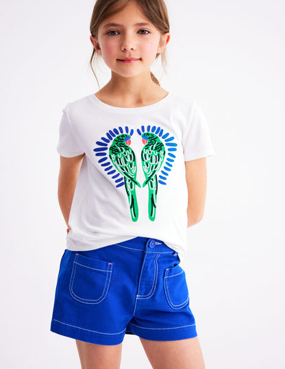 Bay Bouclé-T-Shirt-Weiß Vögel