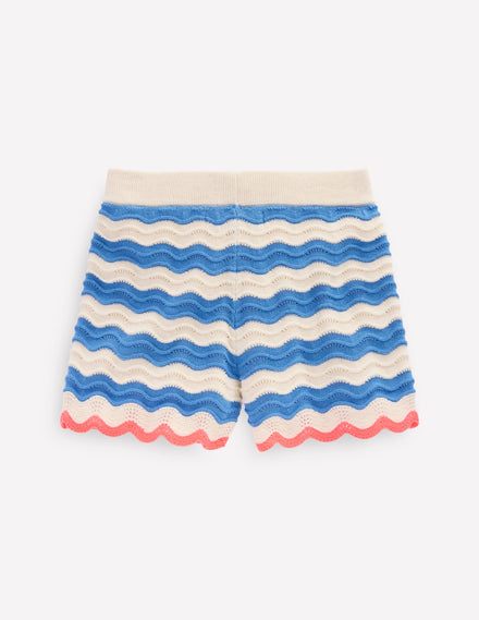 Lustige Strick-Shorts-Blau/Naturweiß Streifen