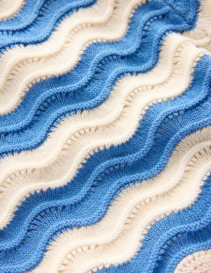 Crochet Knitted Shorts-Blue/ivory Stripe