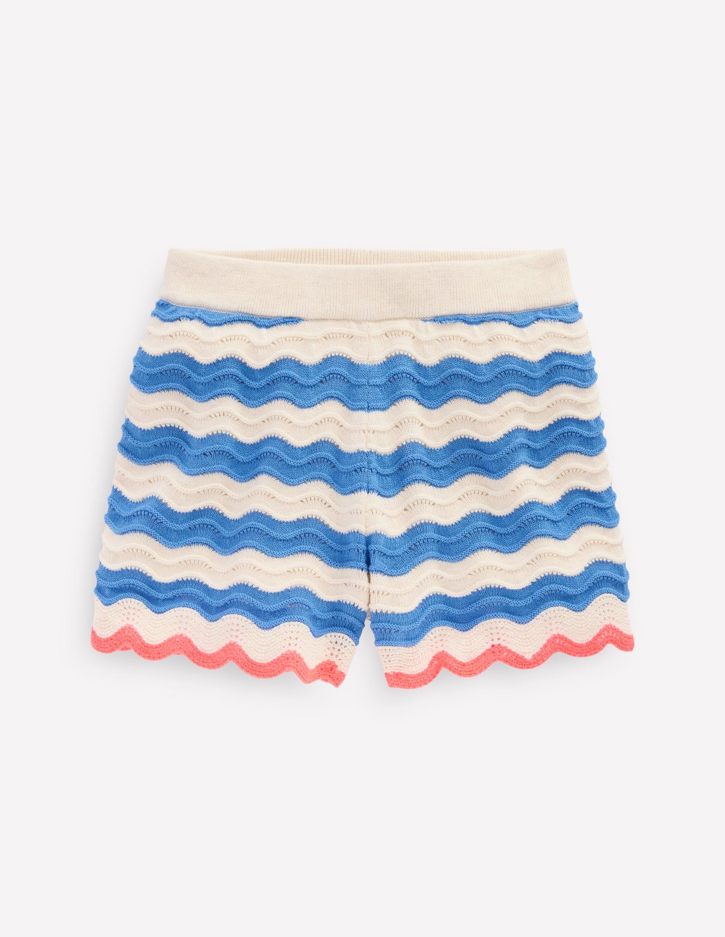 Crochet Knitted Shorts-Blue/ivory Stripe