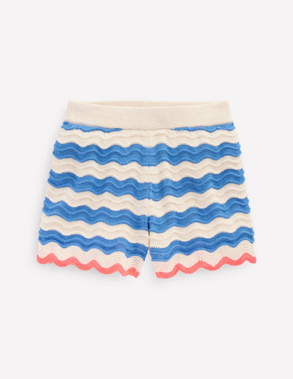 Crochet Knitted Shorts-Blue/ivory Stripe