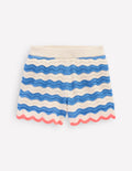 Short en maille-Rayé bleu/ivoire