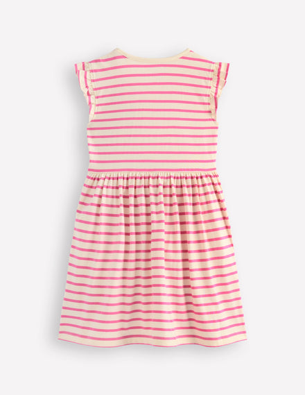 Kleid mit Flatterärmeln und Applikation-Rosa Streifen Kuchen