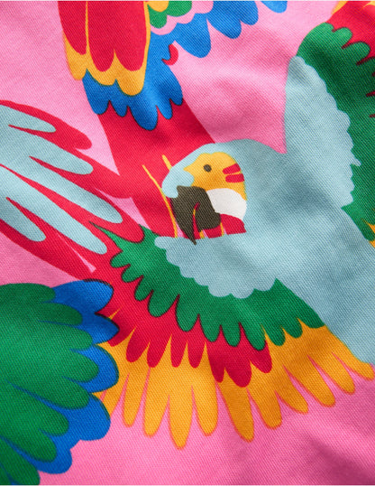 Gemustertes T-Shirt mit Rüschenärmeln-Bunt Regenbogen Papagei