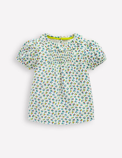 Doppeltuch-Bluse mit Muster-Naturweiß Kleines Blumenmuster