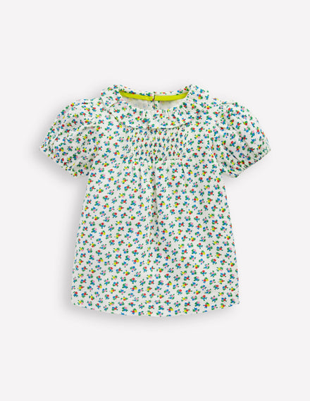 Doppeltuch-Bluse mit Muster-Naturweiß Kleines Blumenmuster