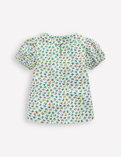 Doppeltuch-Bluse mit Muster-Naturweiß Kleines Blumenmuster